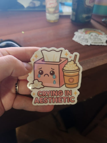 Crying in Aesthetic Sticker – Cute Sad Girl Vibes Tissue Box Vinyl Decal - Sticker - Charm and Char